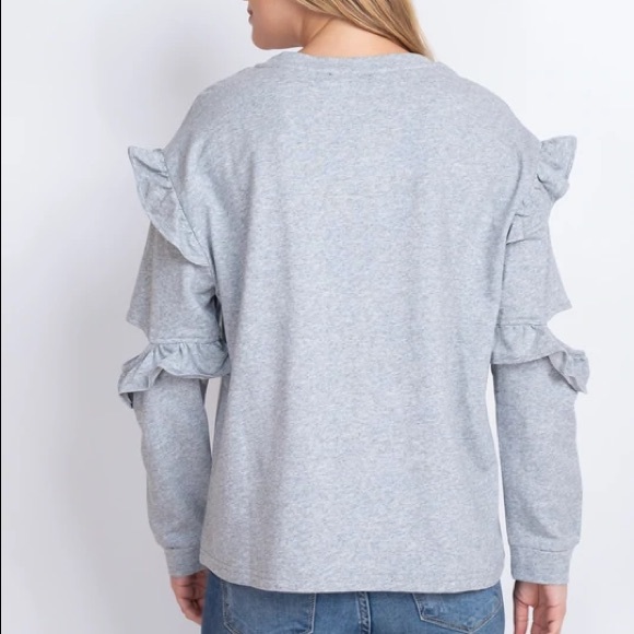 NWT! Very J Long Sleeve Cotton Crewneck with Ruffles - Picture 6 of 12